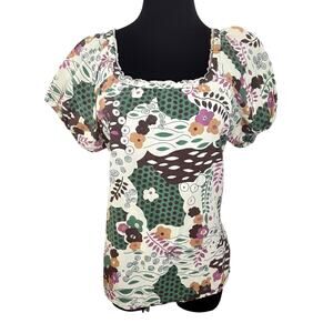 Vintage Y2K Square Beck Puff Sleeve Blouse Cotton Quirky Art to Wear L Fairycore